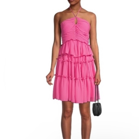 Women’s Neiman Marcus one33 social bright pink halter ruffle size 8 nwt - Picture 3 of 8